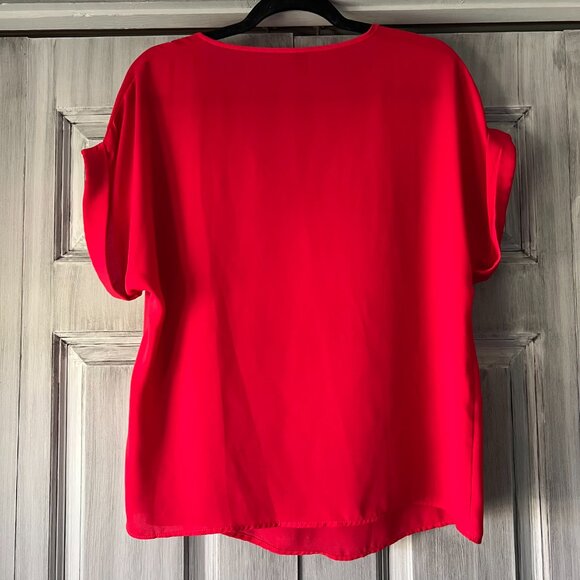 Shein Red Cuffed Short Sleeved Dress Top with Zipper Women’s Size XL - Picture 3 of 6